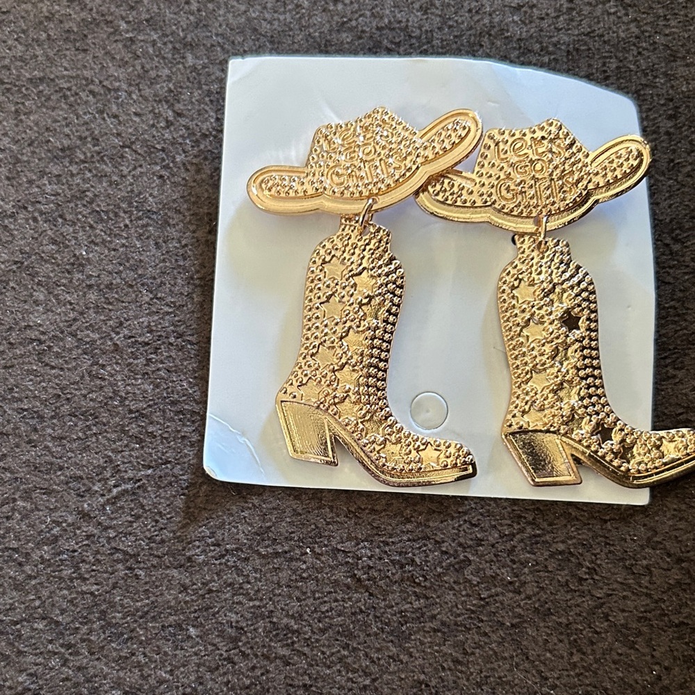 Gold Cowboy Boot and Hat Earrings